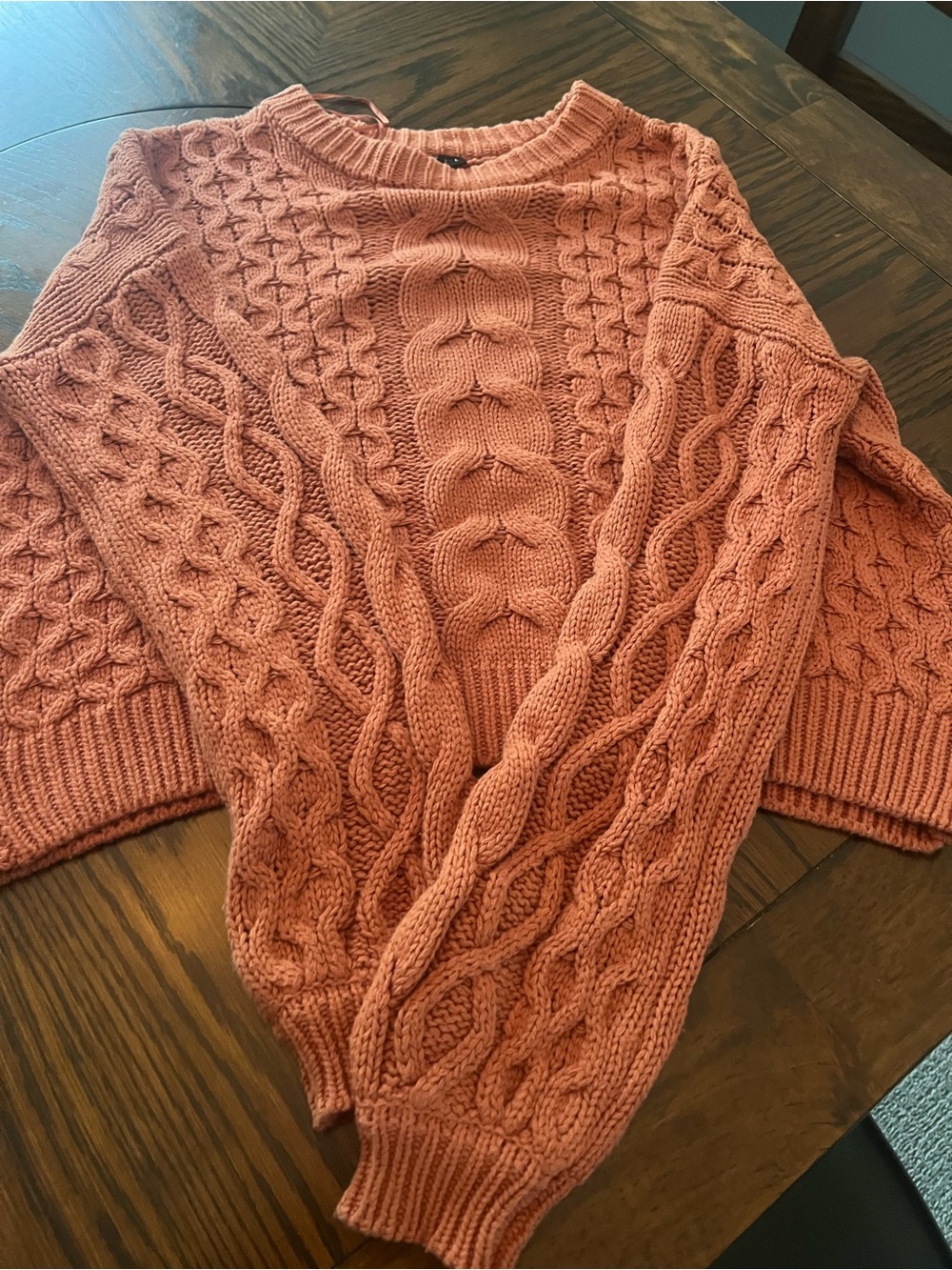 Moon&madison Women’s L Coral Solid Cable-Knit Crew Neck Pullover Sweater # 604